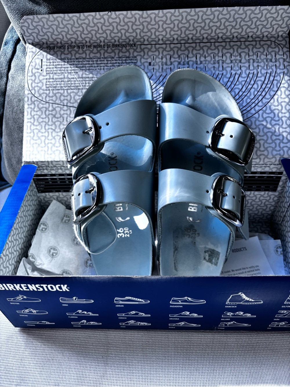 Birkenstock Women’s Arizona Double Buckle Sandals in Light Blue